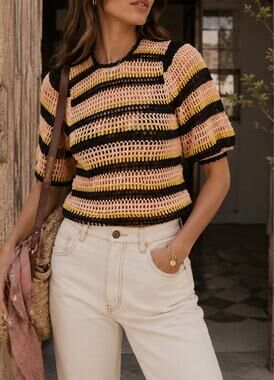 Ulla Johnson Amata Crochet Sweater Top Petite XS Open Knit Cotton